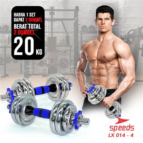 Jual SPEEDS Dumbell Barbel Set Max 20kg Tiang Angkat Beban Besi 20 Kg