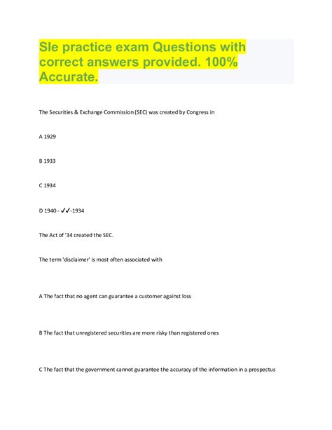 SIe practice exam Questions with correct answers provided. 100%