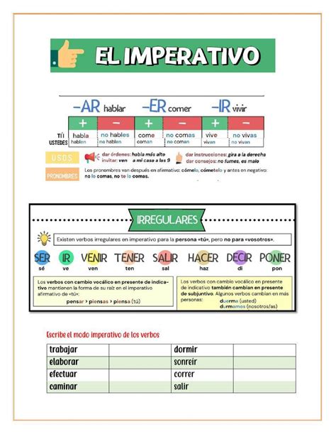 Los Verbos En Modo Imperativo Worksheet A85