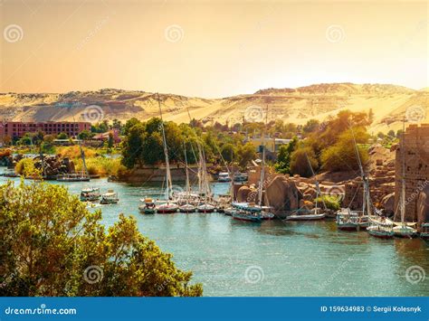 Aswan at sunset stock image. Image of cruise, aswan - 159634983