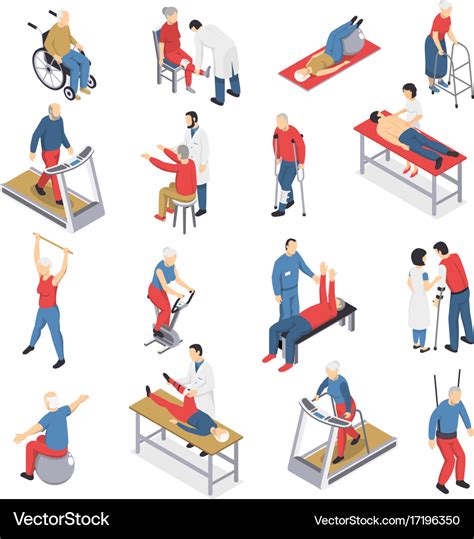 Rehabilitation Physiotherapy Isometric Icons Set Vector Image