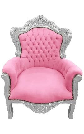 Chaise De Style Baroque Rococo Tissu Velours Rose Et Bois Argent