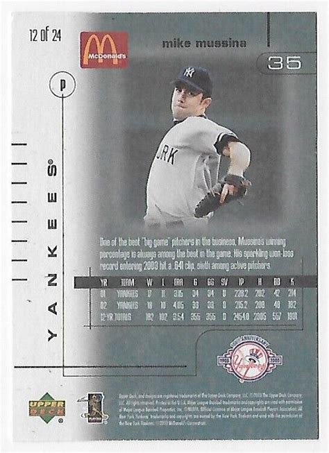 Upper Deck Mcdonalds Mike Mussina Card Of Yankees