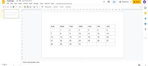 how to make a calendar in google slides