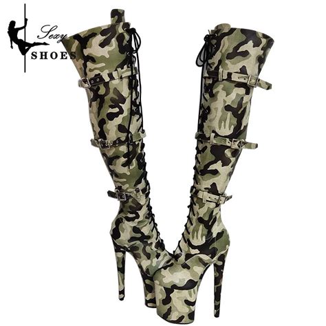 Stripper 20Cm 8Inch Camouflage Sexy Over De Knie Laarzen Platform Hoge