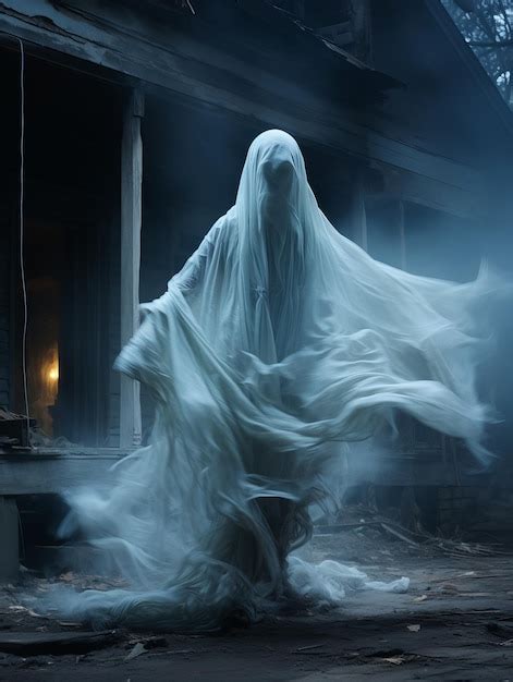 Premium Photo A Ghostly Woman In A White Dress Is Standing In Front