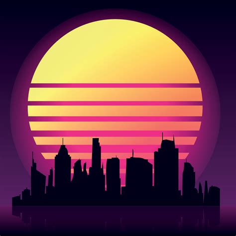 Illustration of cyberpunk sun and city silhouette 28782785 Vector Art ...