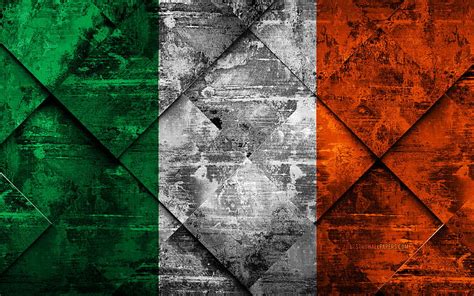 Bandera De Irlanda Arte Grunge Rombo Textura Grunge Bandera Irlandesa