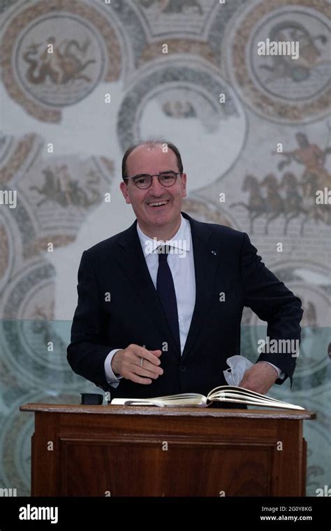 French Prime Minister Jean Castex Signs The Guest Book At The Bardo