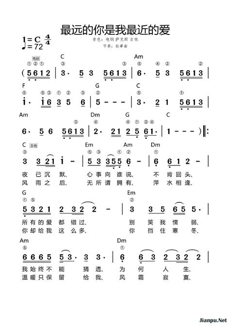 《最远的你是我最近的爱》简谱 歌谱 钢琴谱吉他谱 简谱之家