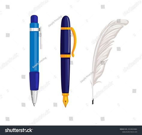 Pen Feather Pen Collection Icon Set Stock Vector (Royalty Free ...