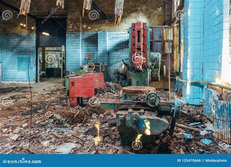 Old Industrial Machine Tool In Workshop Rusty Metal Equipment In