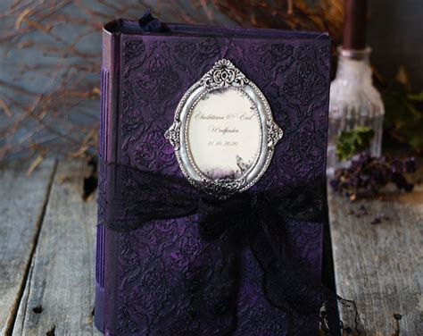 Purple Gothic Wedding Guest Book Purple Black Silver Personalized