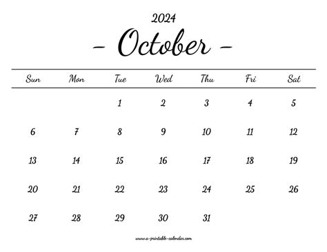 October Calendar Printable A Printable Calendar