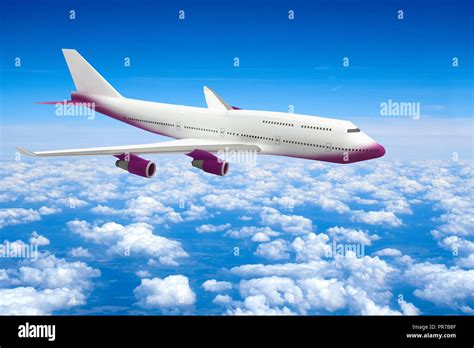 civilian passengers airplane 3d model flying over clouds Stock Photo ...