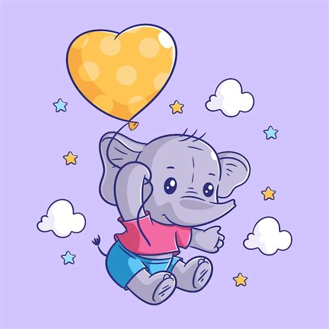 Premium Vector Cute Baby Elephant Flying With Balloons