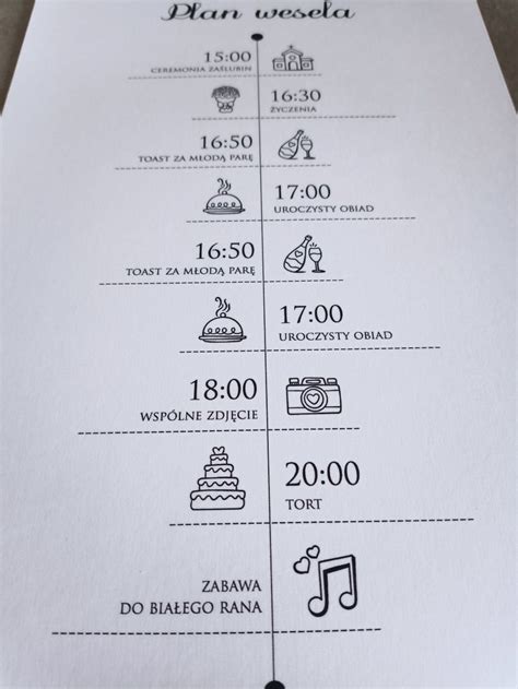 Plan Wesela Harmonogram Lubu Scenariusz Program Uroczysto Ci K Pno