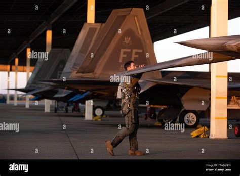 U S Air Force Maj Josh Gunderson F 22 Raptor Demonstration Team Commander And Pilot Performs