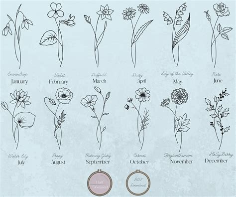 Birth Month Flowers Embroidery Designs With Flower Patterns for All 12