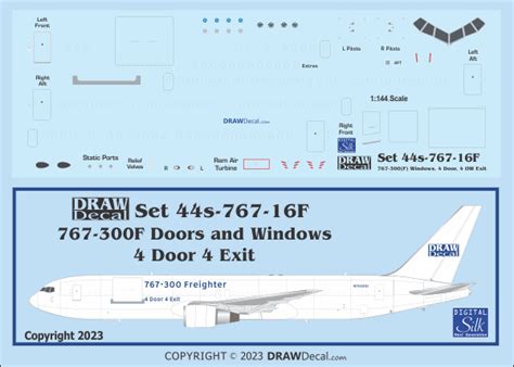 767 300F Doors And Windows 4 Door 4 Overwing Exit Version DRAW Decal