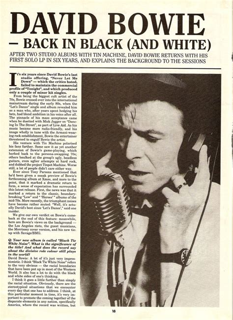 David Bowie Black Tie White Noise Article 1993 David Bowie Black