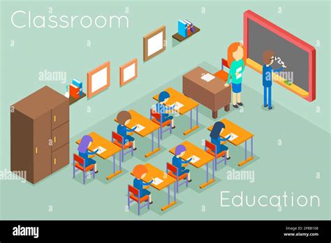 School Classroom Education Isometric Concept Vector Classroom Interior