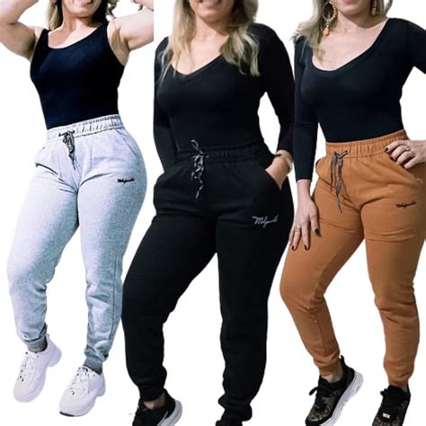 Calça Moletom Feminina Cós Alto Premium Grossa Shopee Brasil