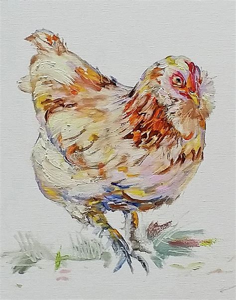 French Salmon Faverolle Chicken Oil Painting By Kim Guthrie Painting By