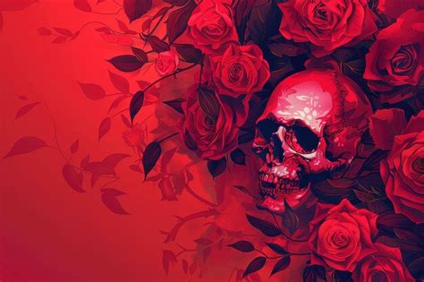 Crimson Roses And Skull A Gothic Floral Composition Premium Ai