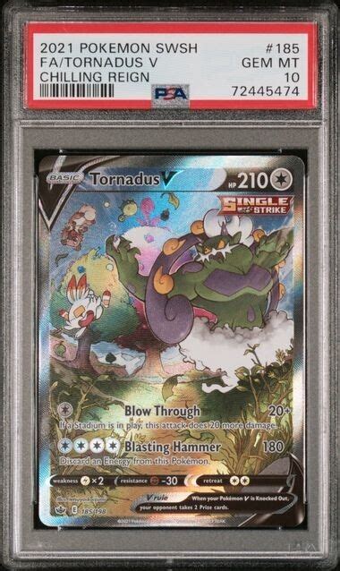 2021 Pokemon Chilling Reign 185 198 Tornadus V Alternate Alt Art PSA 10