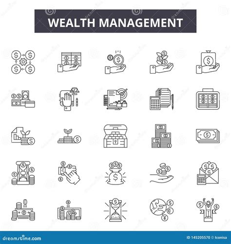 Wealth Management Line Icons Signs Vector Set Outline Illustration Concept Stock Vector