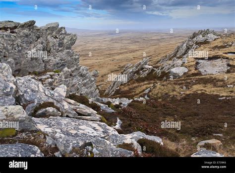 Exposed Jagged Rocks And Distant View Mount Longdon East Falkland