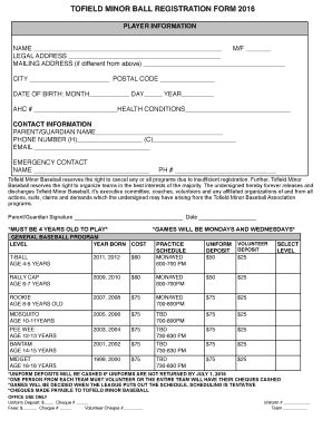 Fillable Online Tofield Minor Ball Registration Form Fax Email Print