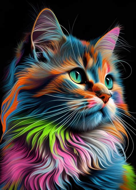 Colorful Cute Cat Feline Poster Picture Metal Print Paint By