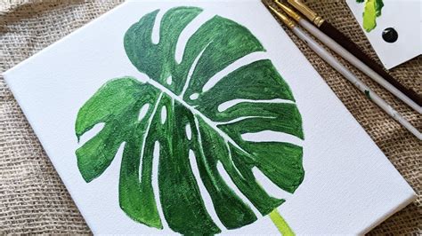 Monstera Leaf Canvas Painting Easy Acrylic Painting Tutorial Letstute Art And Craft Youtube