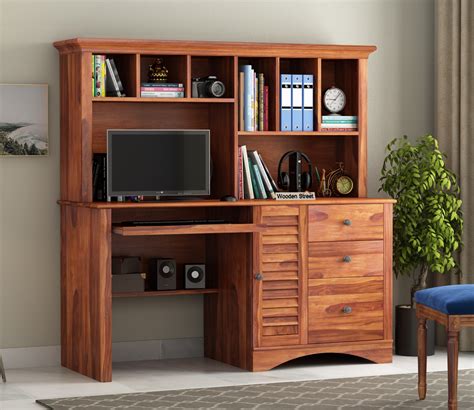 buy jerold study table  storage cabinet  shelves honey finish