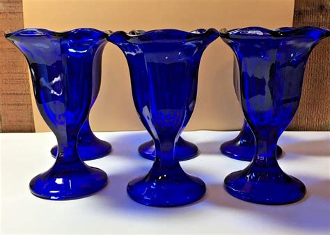 6 VTG ANCHOR HOCKING Cobalt Blue Fountainware 6oz Soda Fountain SUNDAE