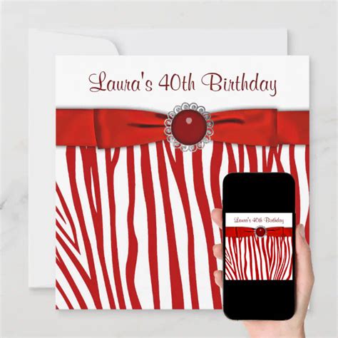 Elegant Red Zebra Birthday Party Invitation Zazzle