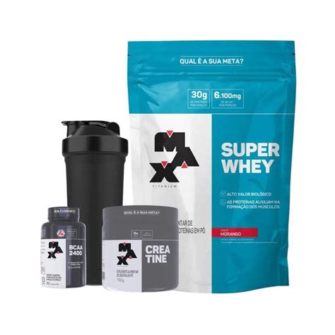 Super Whey 900g Refil Creatina 150g Bcaa 60 Cápsulas Coqueteleira