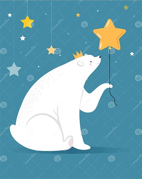 Merry Christmas Greeting Card Banner White Polar Bear Is Holding Gold