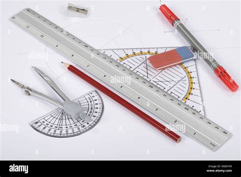 Circle ruler triangle drawing tools Stock Photo - Alamy