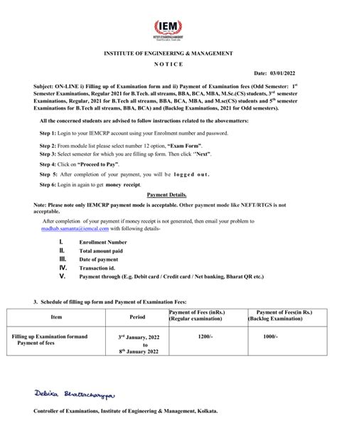 Notice Examination Form Fill Up Odd Sem 2021