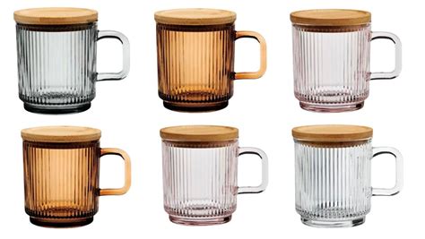 Crofton Ribbed Glass Coffee Mugs Parade