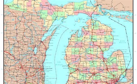 Laminated Map Large Administrative Map Of Michigan State With Roads