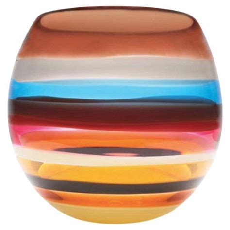 Ten Banded Aqua Barrel Vase Hand Blown Glass Made To Order For Sale At 1stdibs