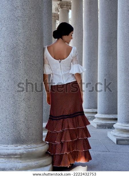 Flamenco Dancer Red Dress Pensive Between Stock Photo 2222432753