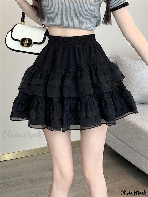 Olivia Mark Kawaii Lace Decor Tiered Mini Skirt Elastic Waist Skirt For Spring And Summer