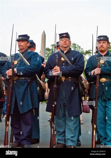 Civil War Reenactors Wearing Period Uniforms Meet At Green Wood Cemetery In Brooklyn New York