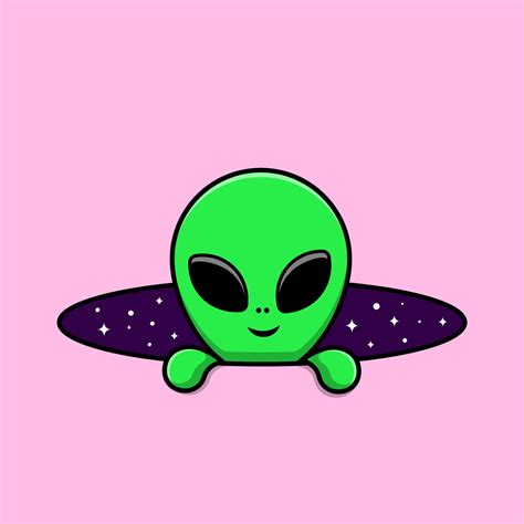 Cute Alien In Space Hole Cartoon Vector Icon Illustration Flat Cartoon