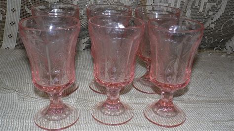 Pink Depression Indiana Glass Madrid Recollection Water Goblets Set Of